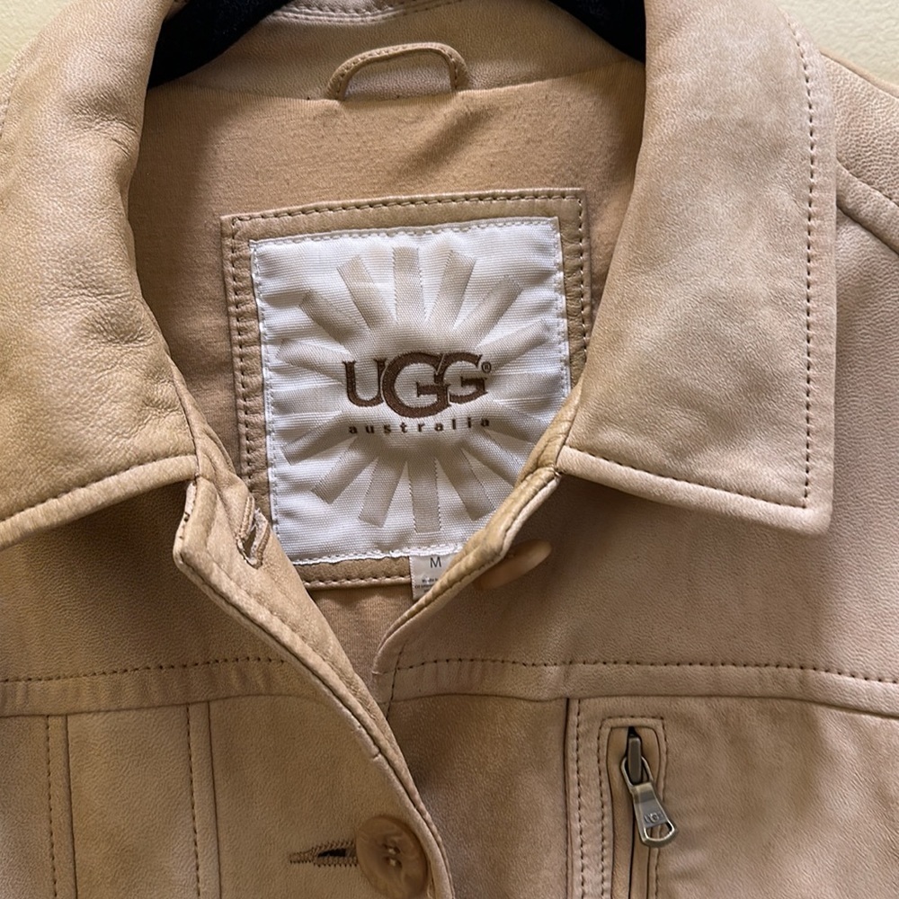UGG Australia Genuine Lamb Leather Jacket - Tan Beige Button Up Coat, Size M - Picture 4 of 15